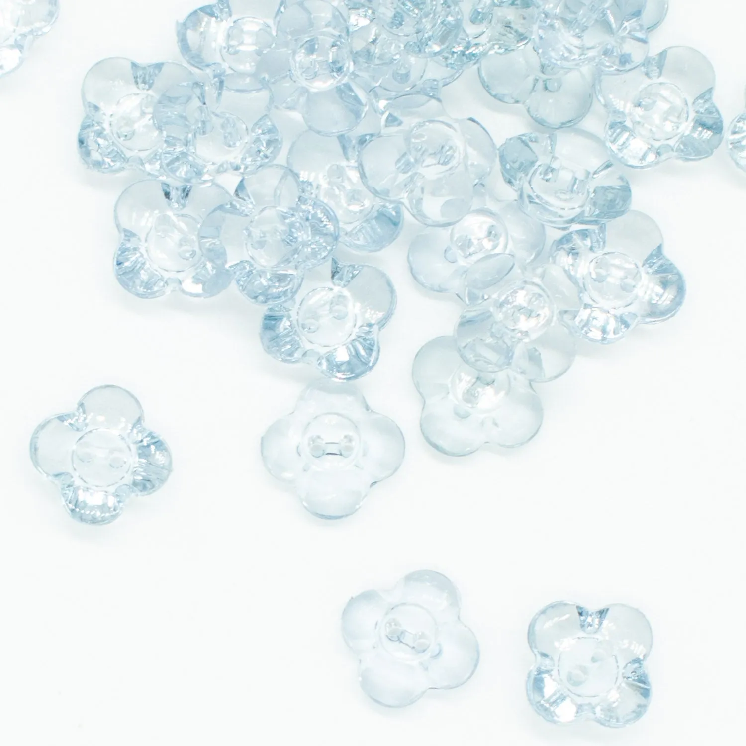 2 Hole Shiny Clear Flower Button 13mm