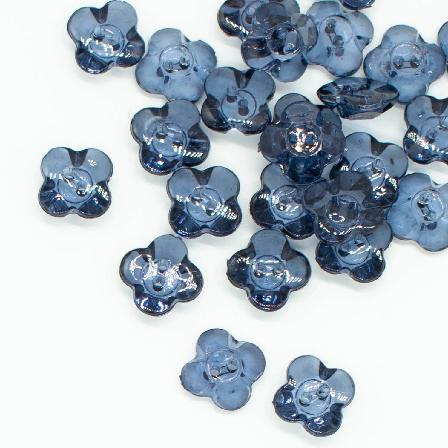 2 Hole Shiny Clear Flower Button 13mm