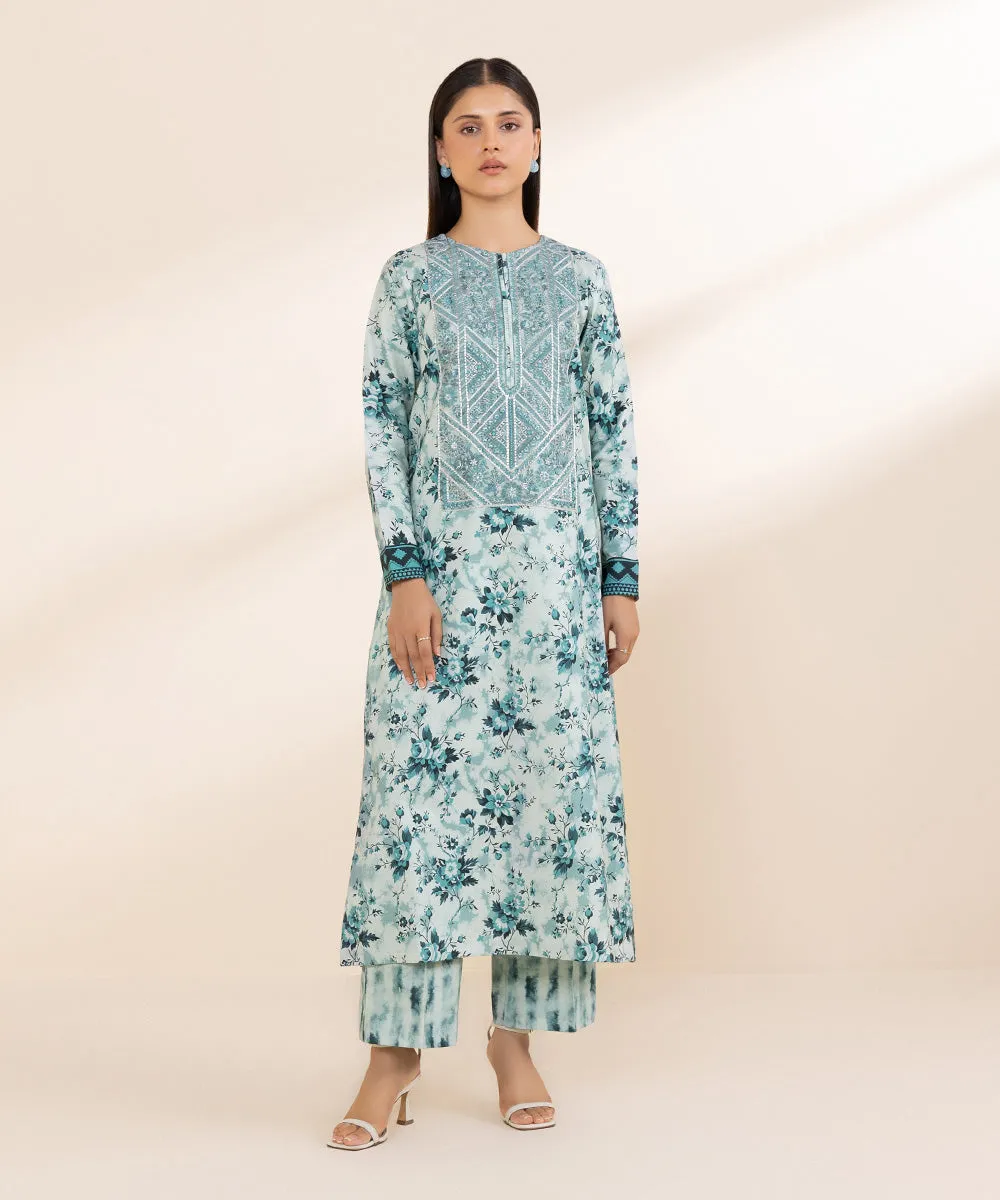 2 Piece - Embroidered Linen Suit