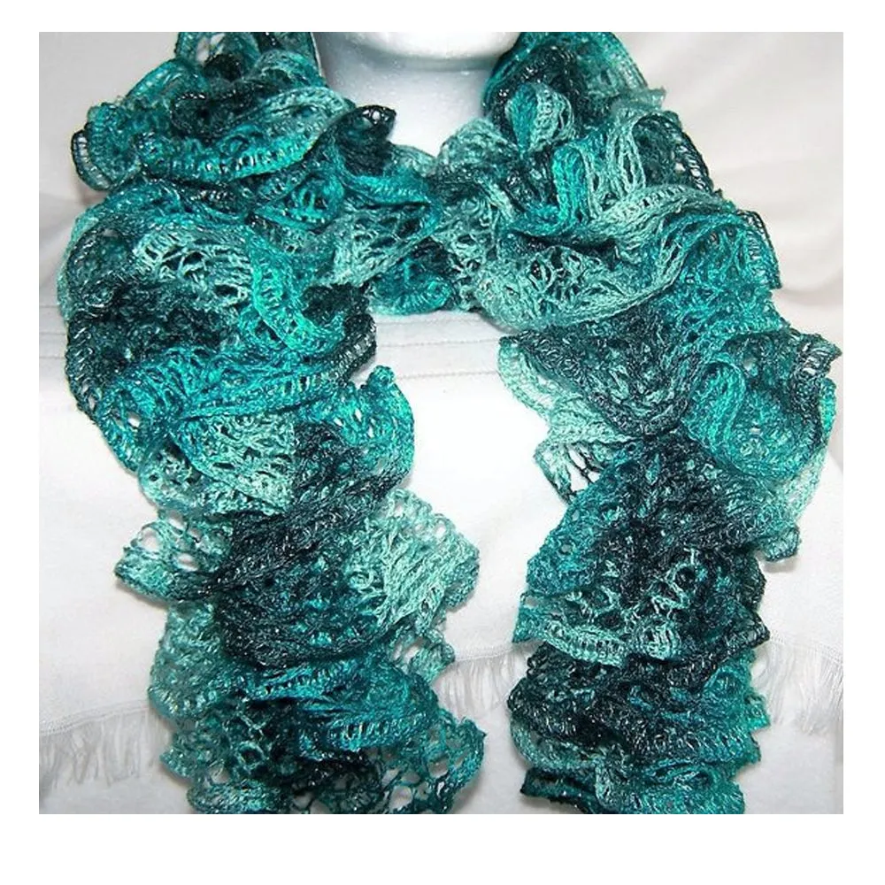 2 X Crochet Yarn Malachite Metallic Sashay Knitted Scarf Green Teal Knit Aqua