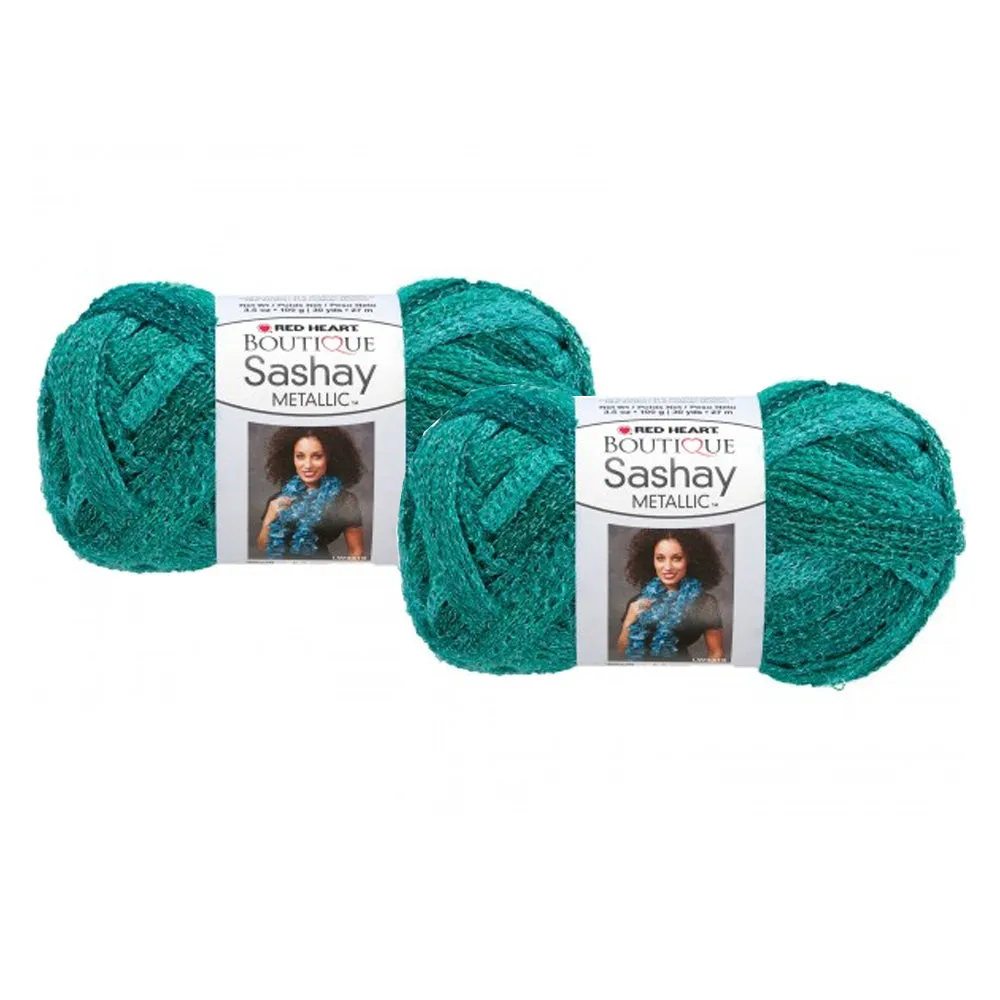 2 X Crochet Yarn Malachite Metallic Sashay Knitted Scarf Green Teal Knit Aqua