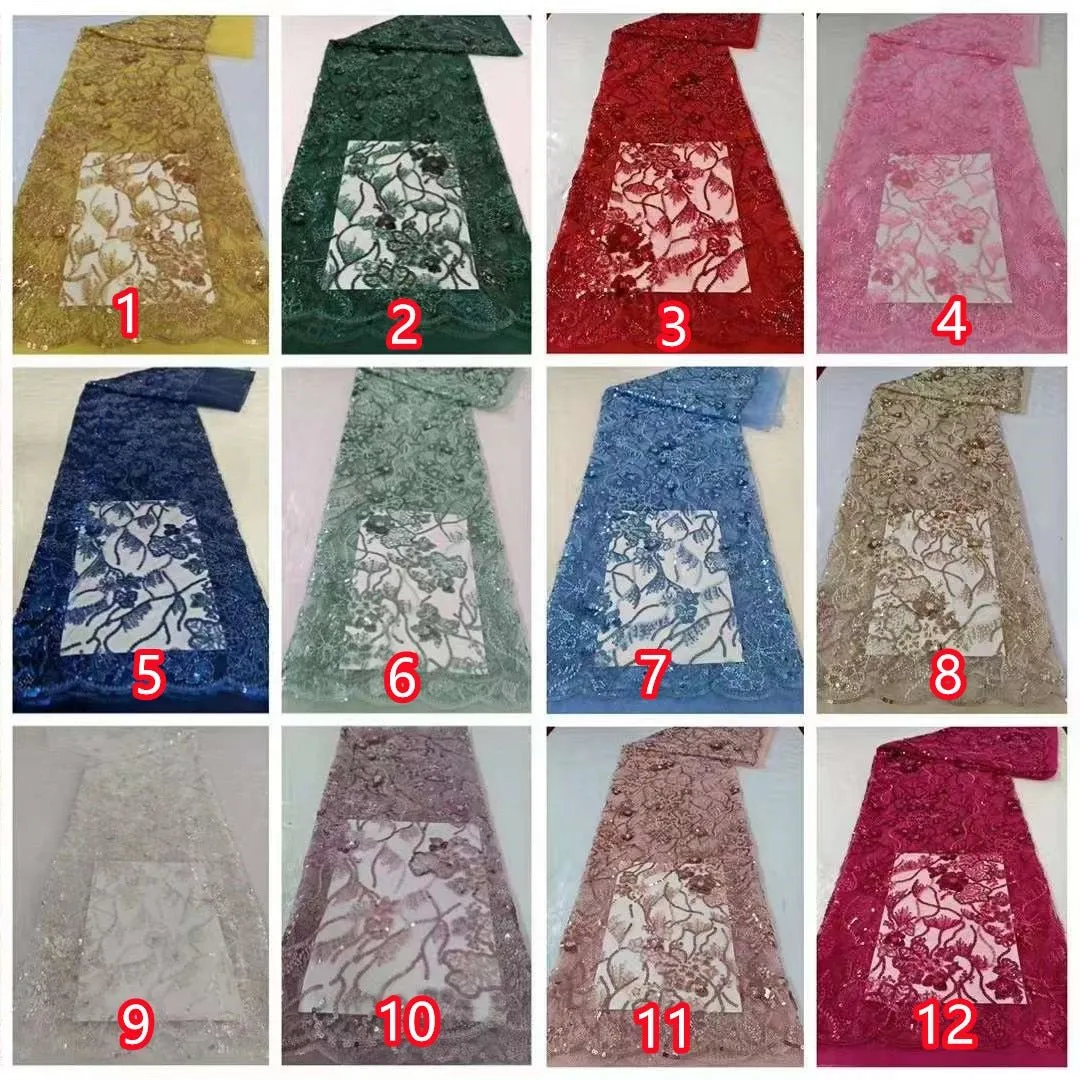 5 COLORS / 13 COLORS / Floral Embroidered African French Mesh Lace Party Prom Bridal Dress Fabric