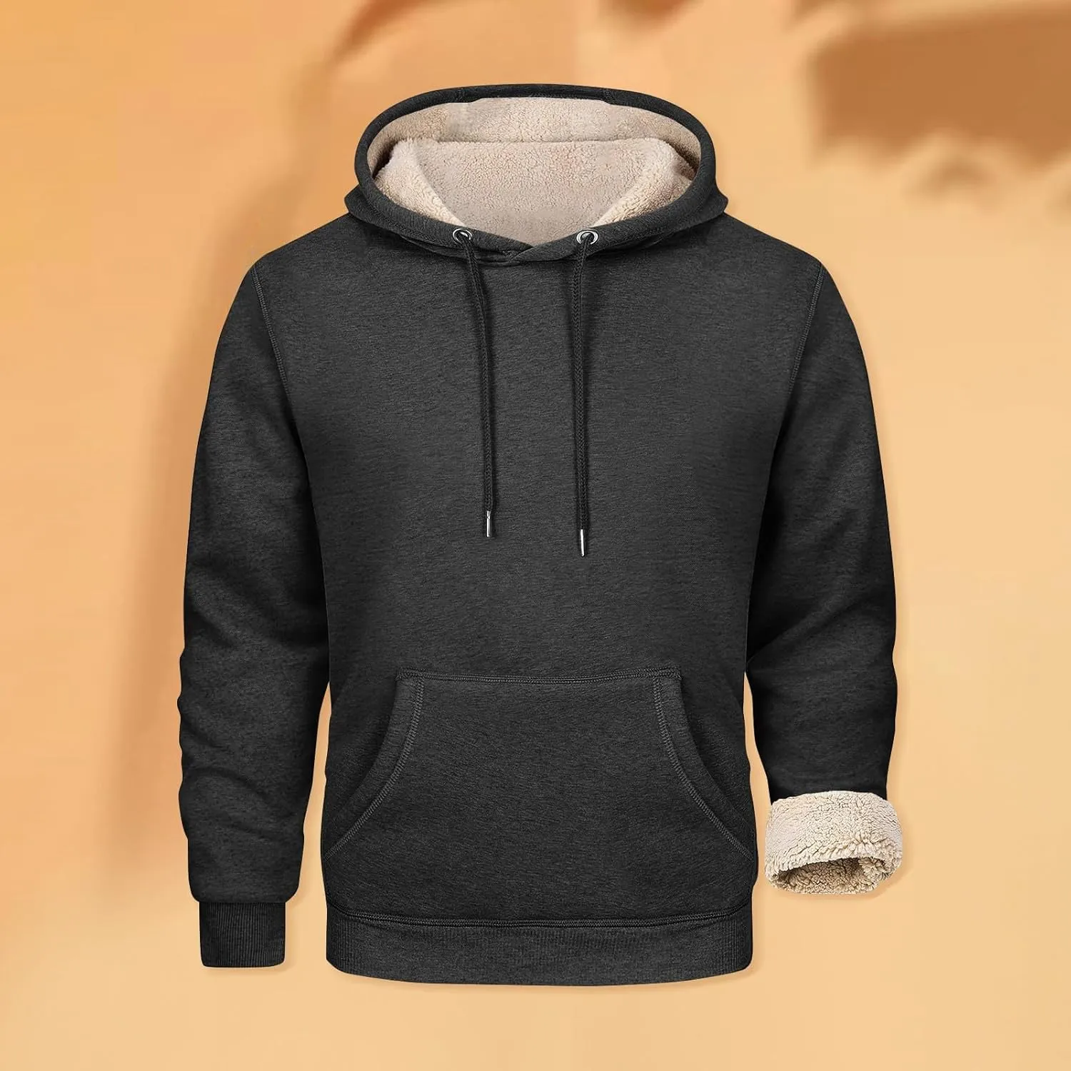 ADHOWBEW Mens Fleece Hoodie Sherpa Lined Drawstring Heavy Weight Cotton Cold Weather Warm Thick Sweatshirts Pullover