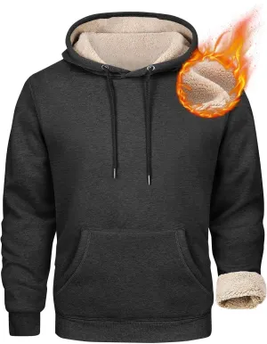 ADHOWBEW Mens Fleece Hoodie Sherpa Lined Drawstring Heavy Weight Cotton Cold Weather Warm Thick Sweatshirts Pullover