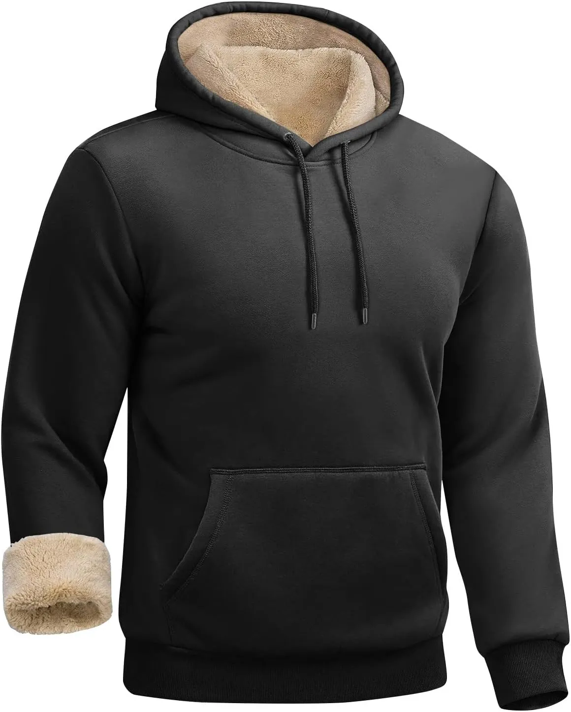 ADHOWBEW Mens Fleece Hoodie Sherpa Lined Drawstring Heavy Weight Cotton Cold Weather Warm Thick Sweatshirts Pullover