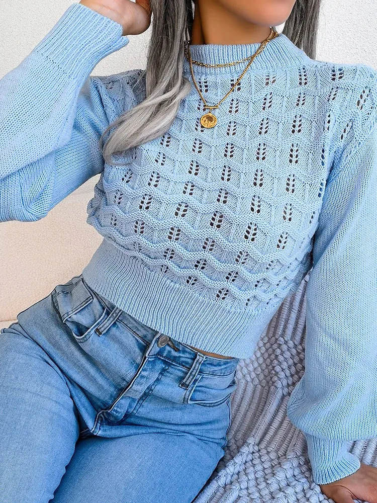 Autumn Winter Sexy Women's Sweater Fashion Knitted Long Sleeve Hollow Crop Top Casual Slim Sweaters Elegant Red Pullover 2023