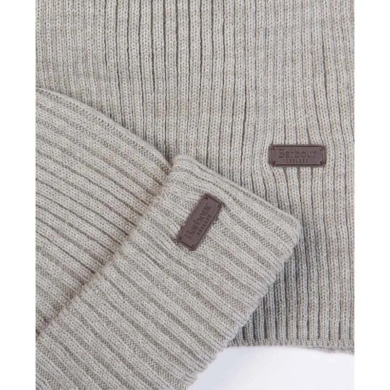 Barbour Crimdon Mens Beanie & Scarf Gift Set - Grey