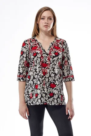 Black and Red Floral Top