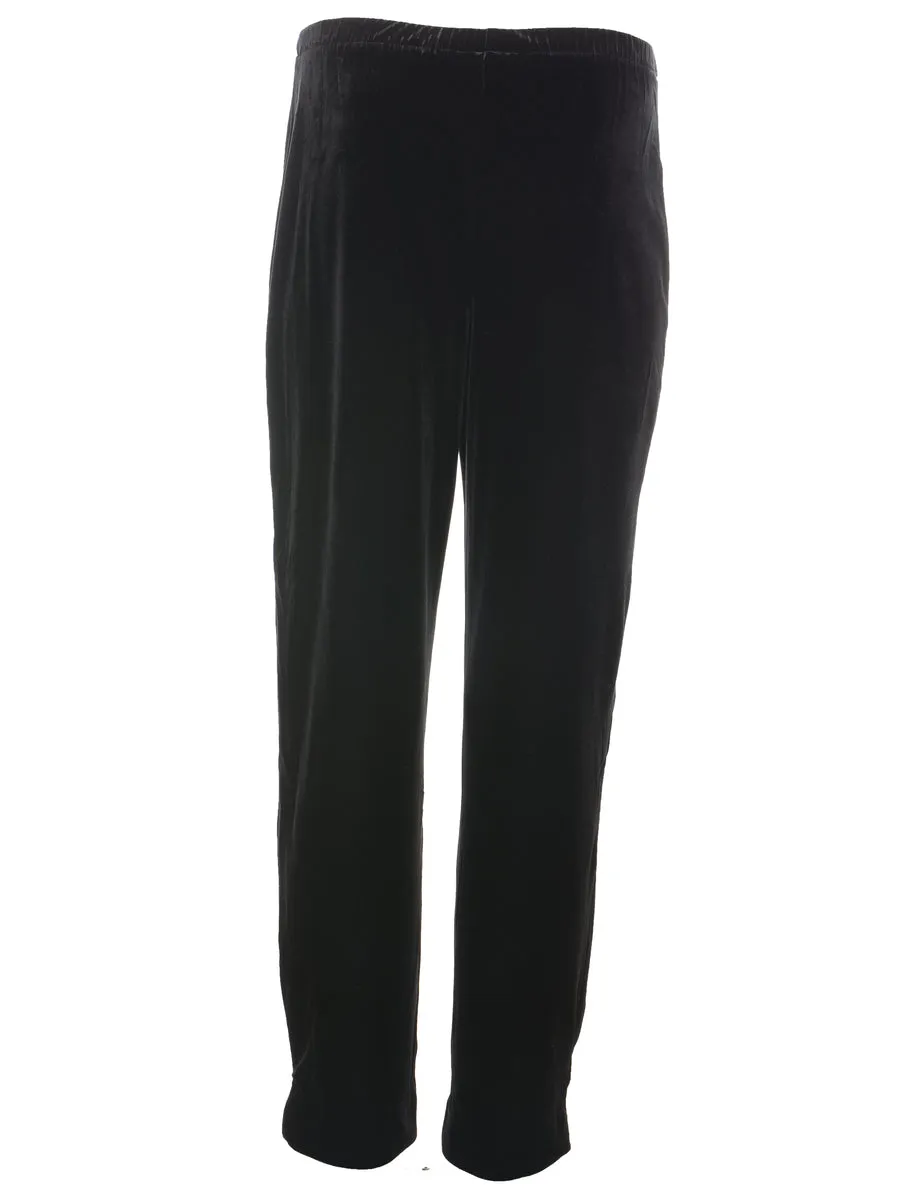 Black Elasticated Waist Velvet Trousers - W28 L29