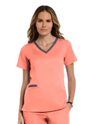 Both Side Contrast V-Neck Top by Maevn XXS-3XL / Fresh Salmon