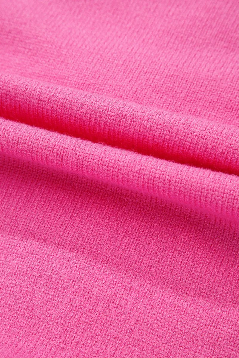 Bright Pink Corduroy Big Bow Casual Sweater