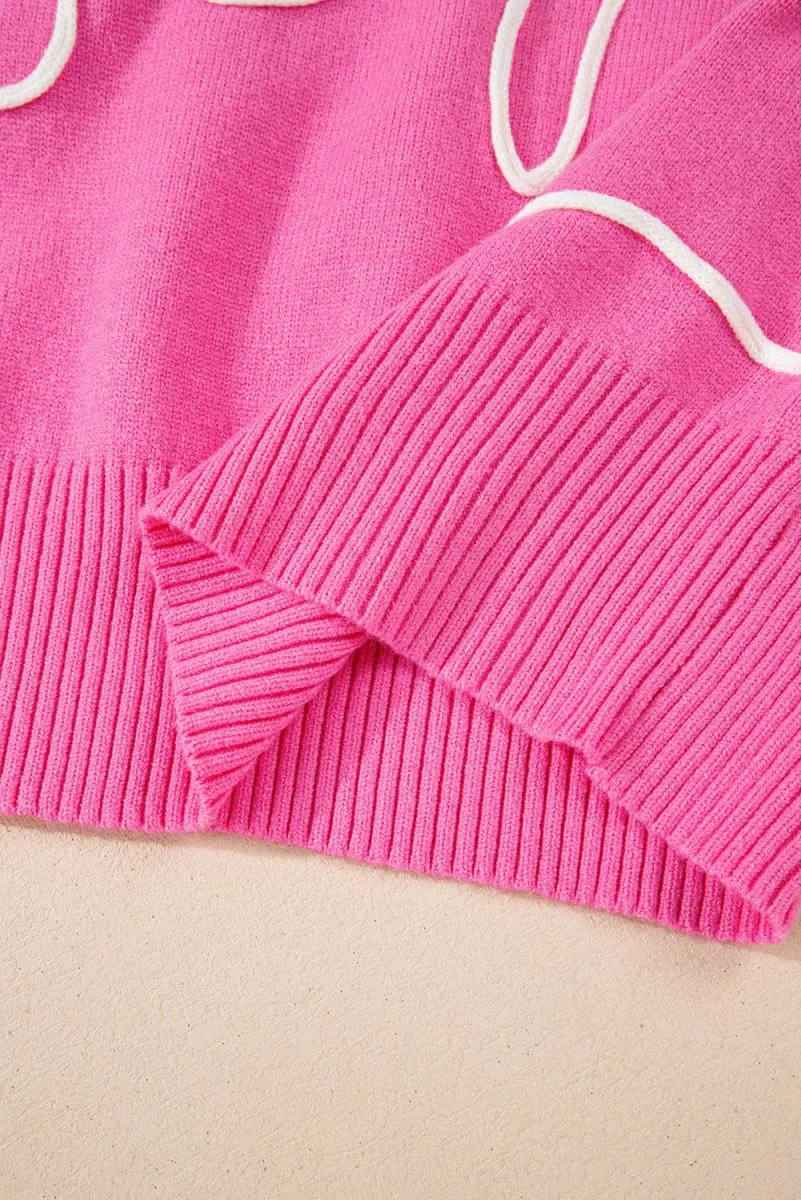 Bright Pink Corduroy Big Bow Casual Sweater