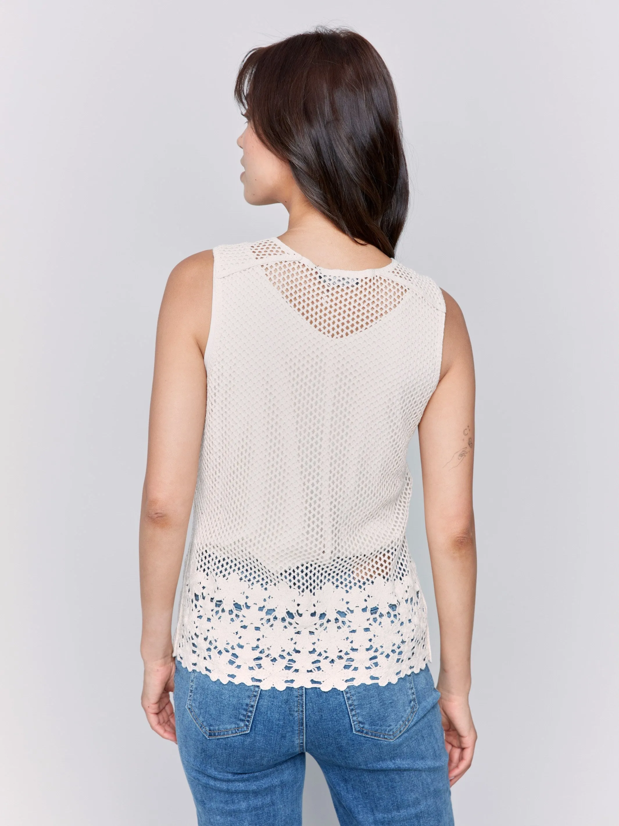Button Front Crochet Vest - Natural