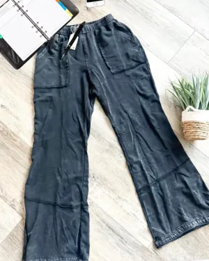 Casual Acid Wash Black or Purple Wide Leg Lounge Pants with Pockets