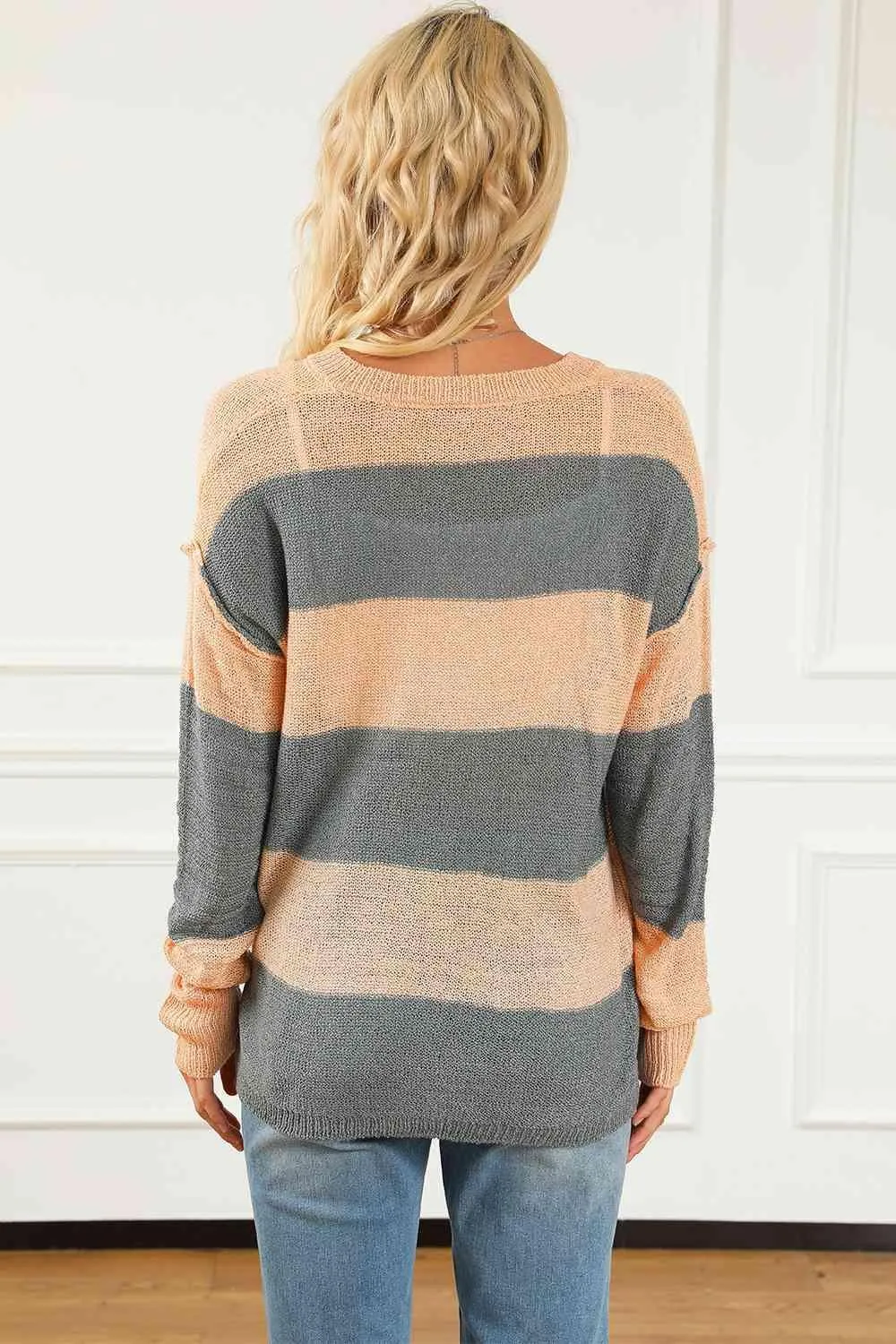 Comfy Chic Quarter Button Striped Henley Sweater