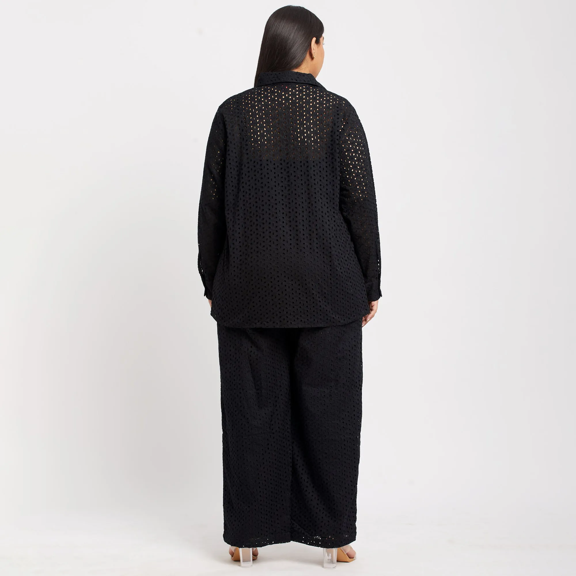 Cotton Schiffli Black Plus Size Co-ord Set
