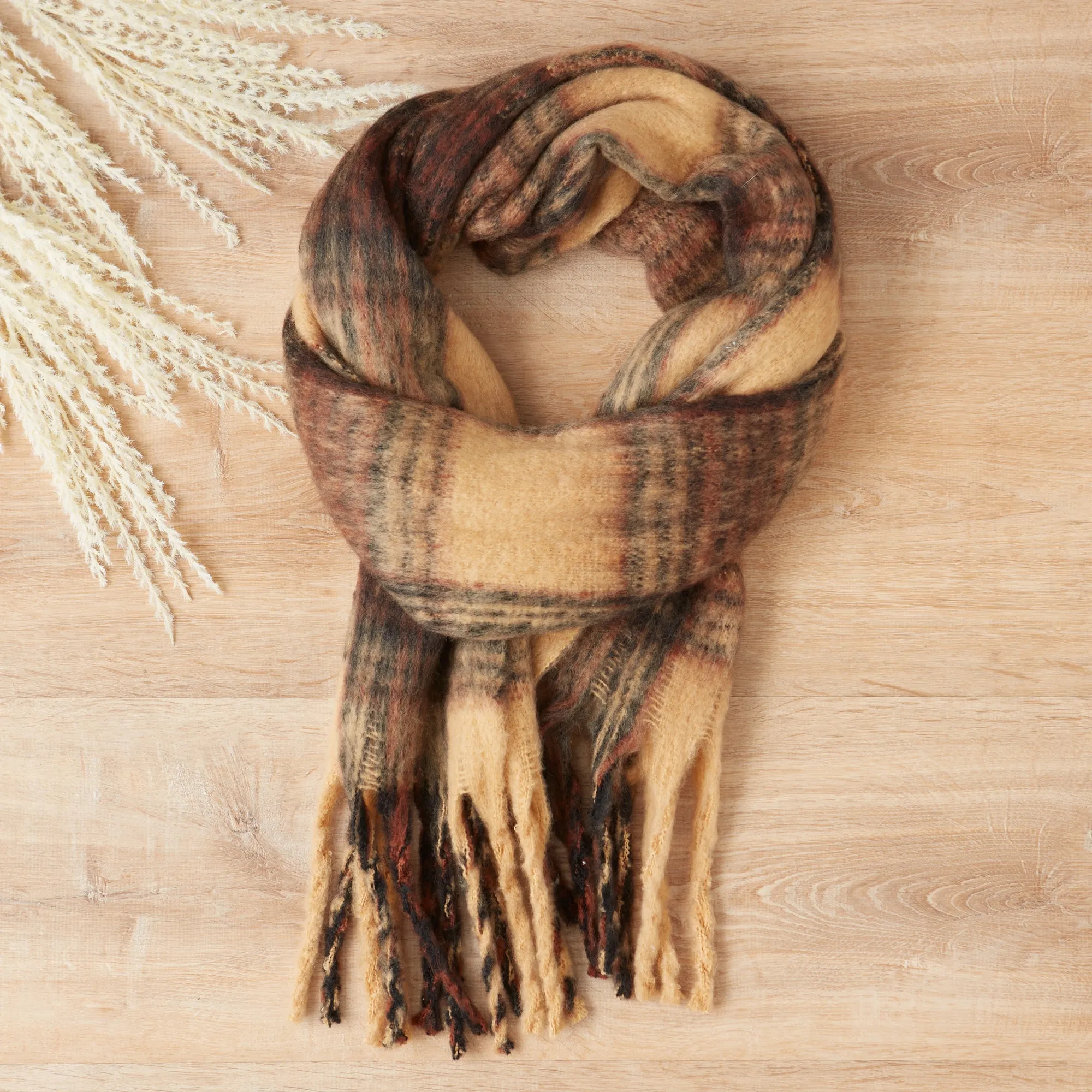 Cozy Plaid Scarf - Brown