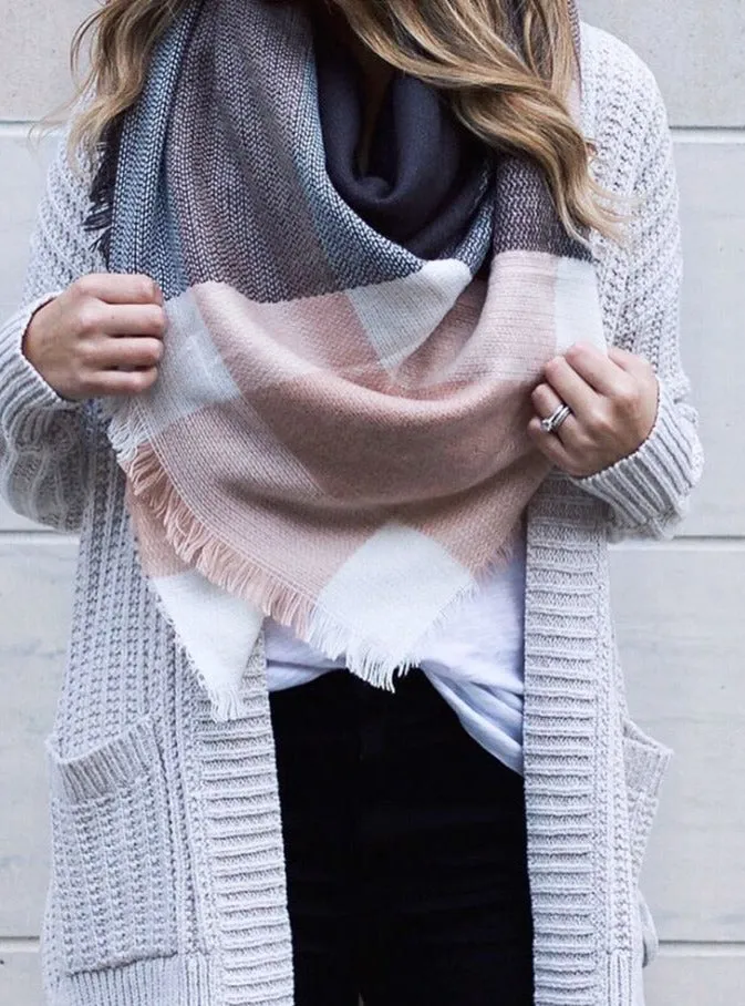 Cozy Warm Blanket Scarf In Pale Pink