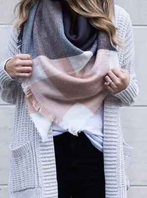 Cozy Warm Blanket Scarf In Pale Pink