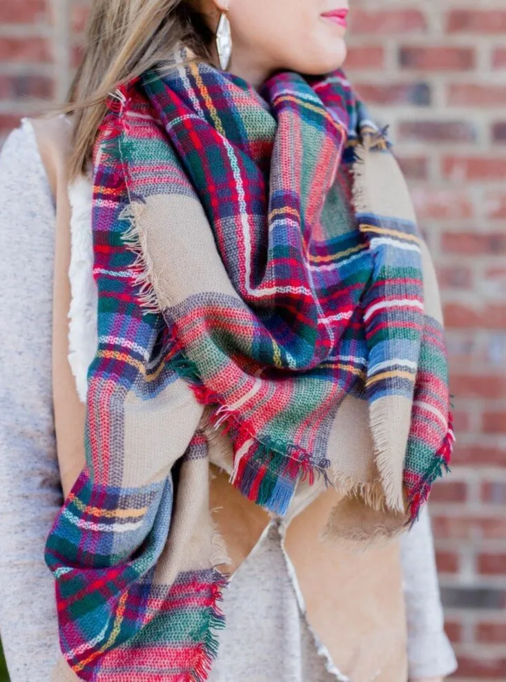 Cozy Warm Blanket Scarf In Taupe