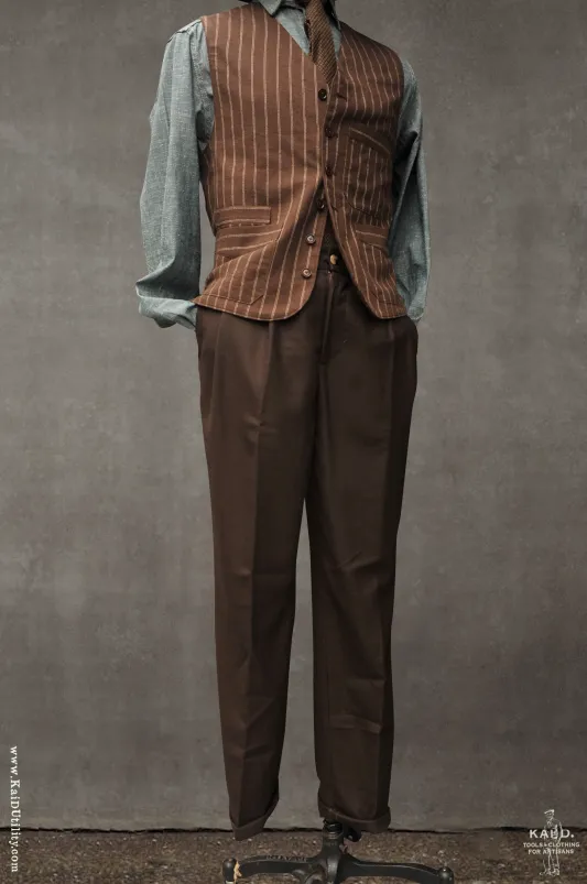 Double Pleat Trousers - Deep Brown - 34