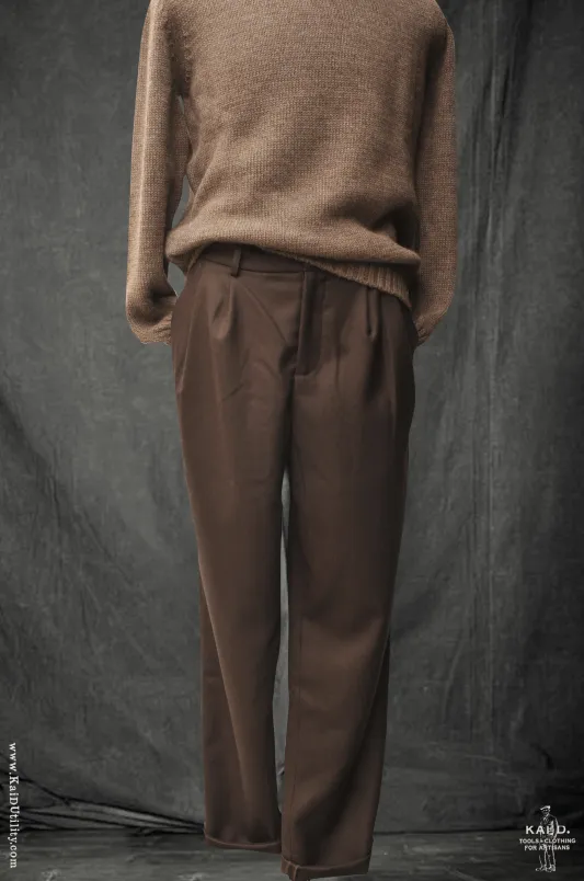 Double Pleat Trousers - Deep Brown - 34