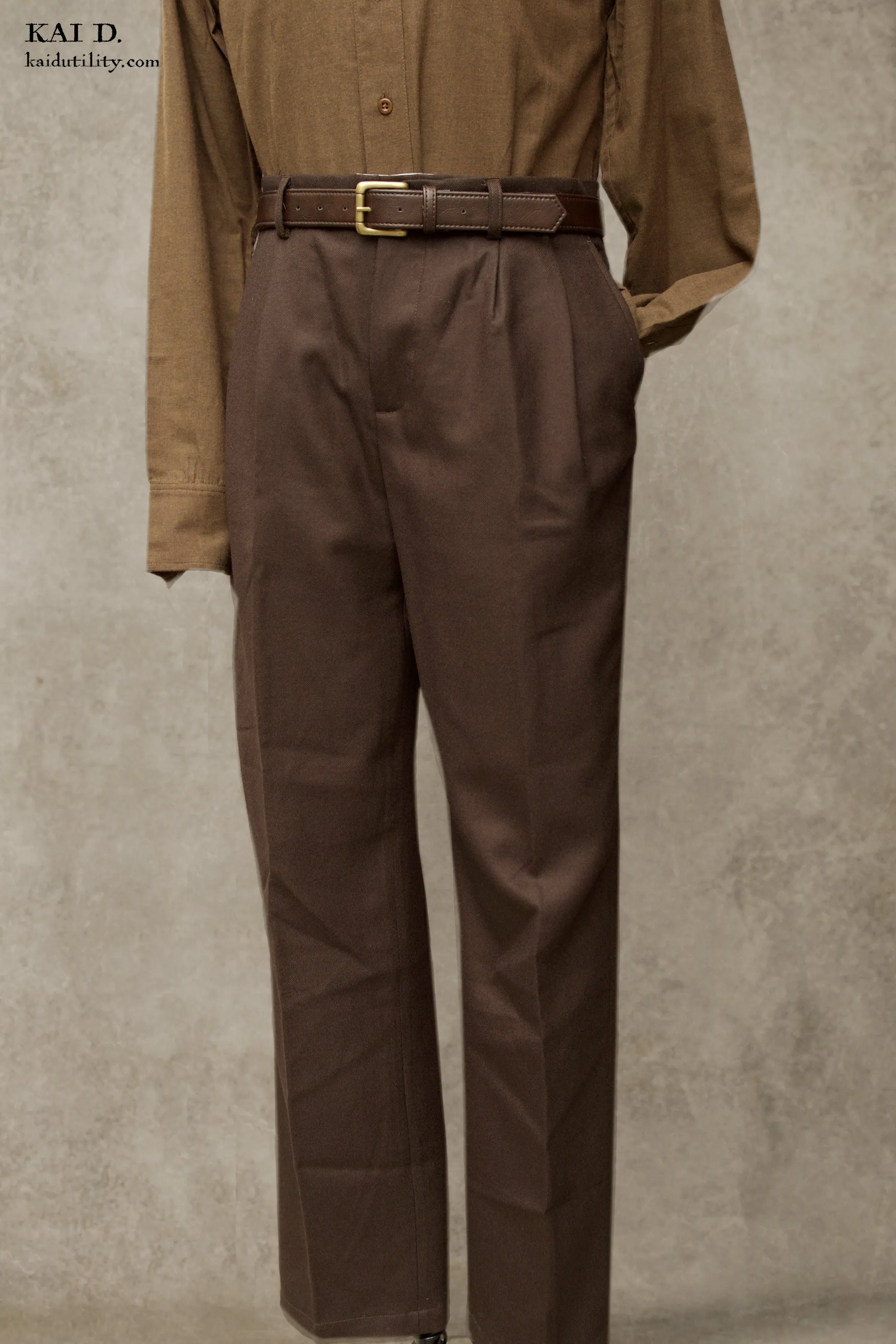 Double Pleat Trousers - Deep Brown - 34