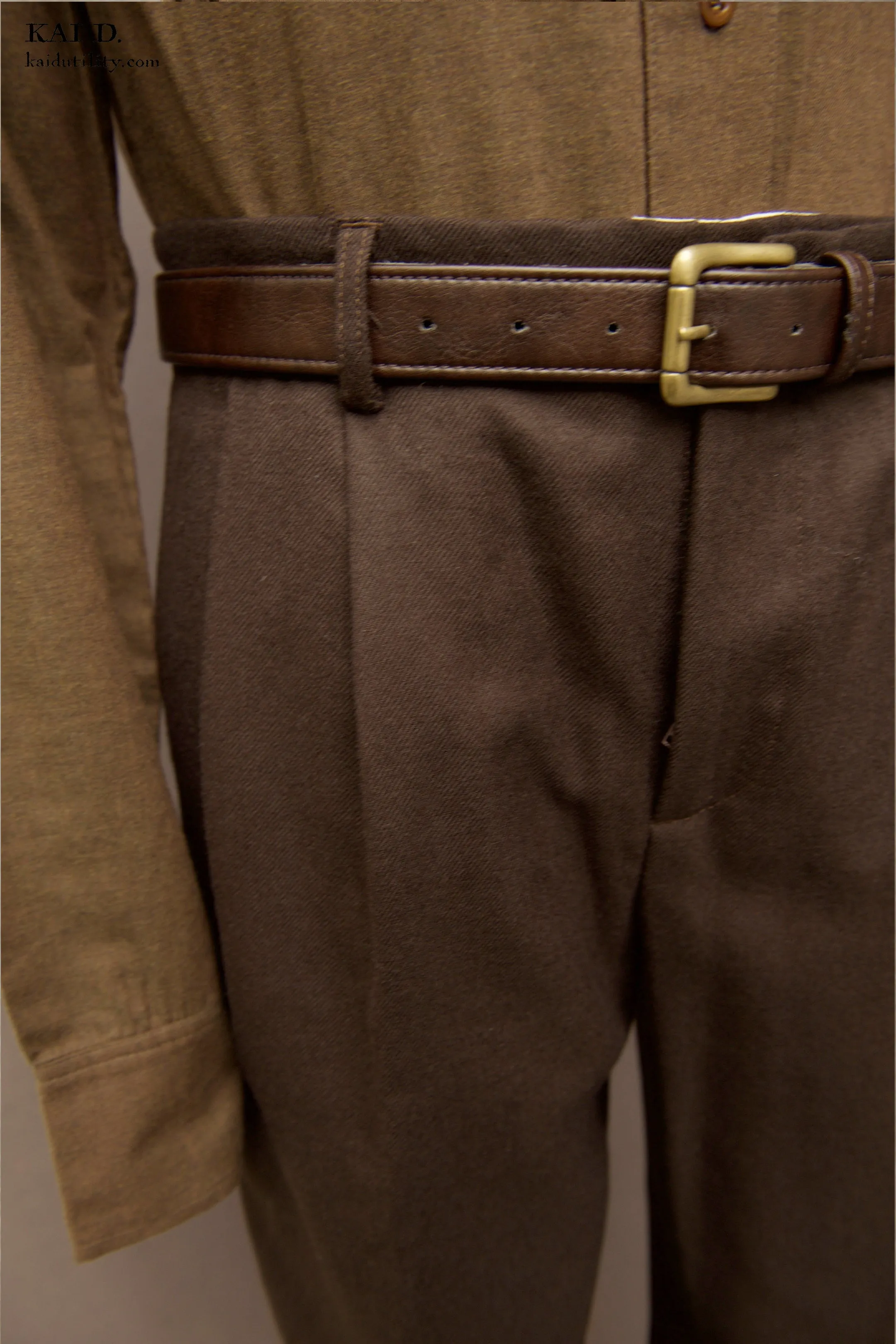 Double Pleat Trousers - Deep Brown - 34