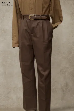 Double Pleat Trousers - Deep Brown - 34