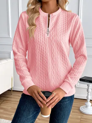 Elegant Solid Color Half-Zip Sweatshirt - Long Sleeve Pullover for Spring/Autumn