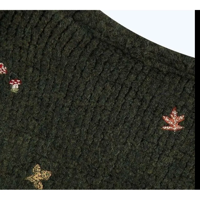 ELEGANT V-NECK EMNROIDERY SWEATER