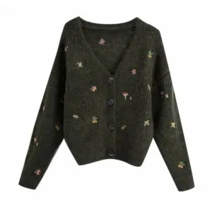 ELEGANT V-NECK EMNROIDERY SWEATER