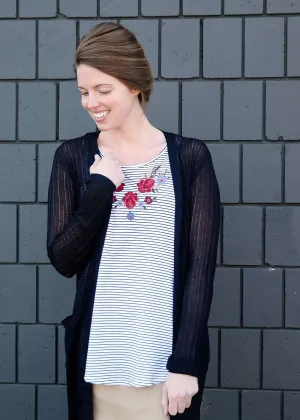 Embroidered Jersey Stripe Knit Tank Top-FINAL SALE