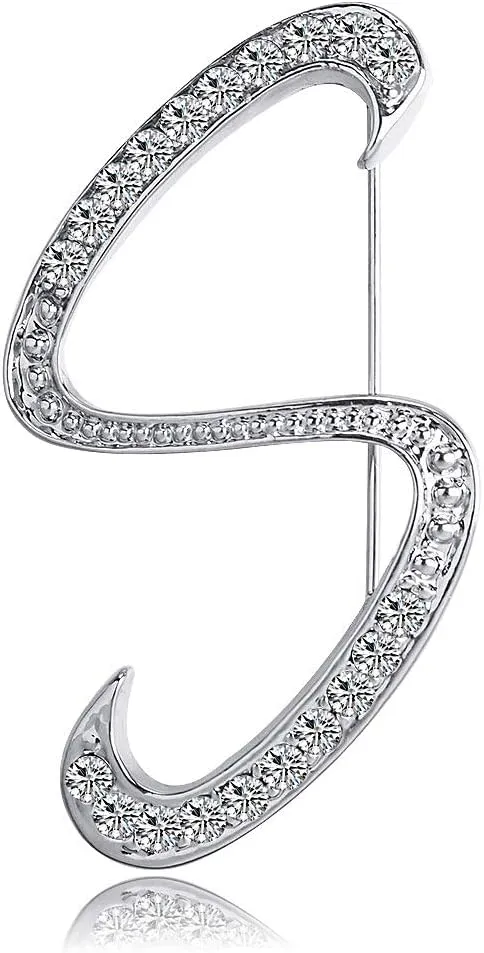 ETHOON Letter Brooch Pins Initial Rhinestone Brooch for Women Crafts Silvery A-Z