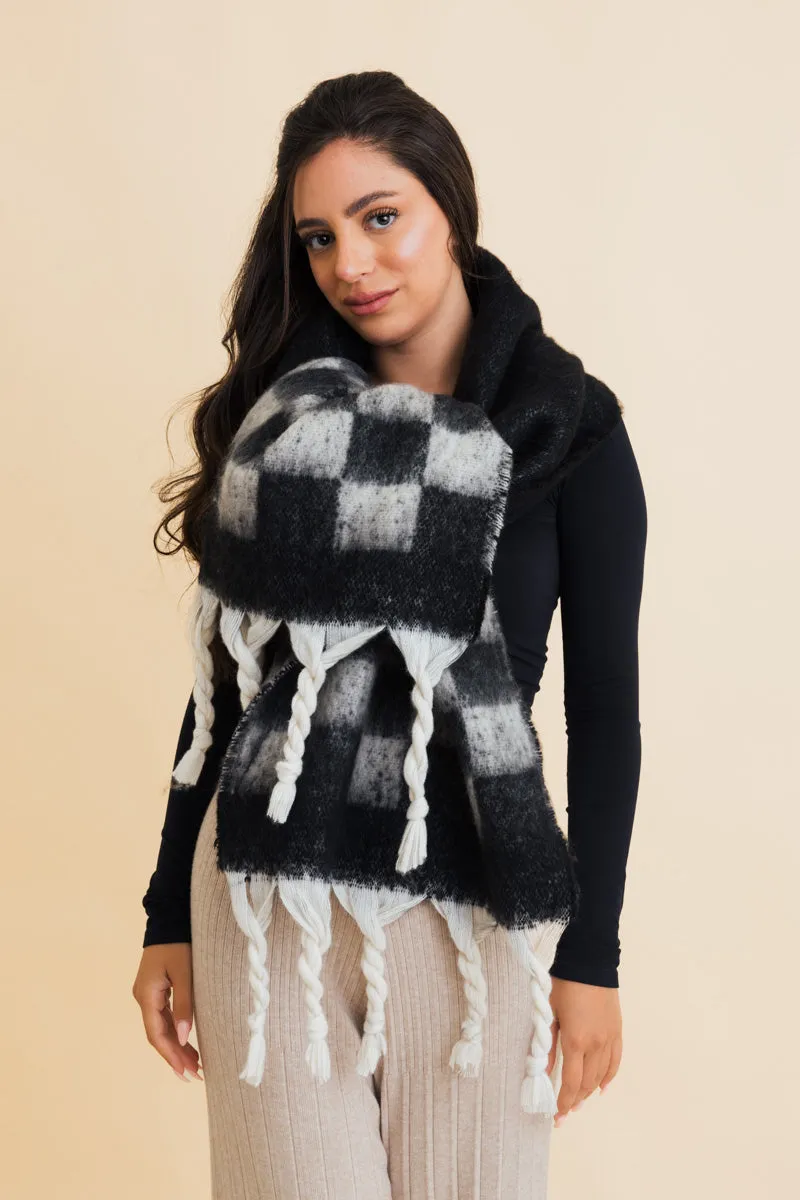 Fall & Winter Chunky Plaid Oversized Scarf with Fringe