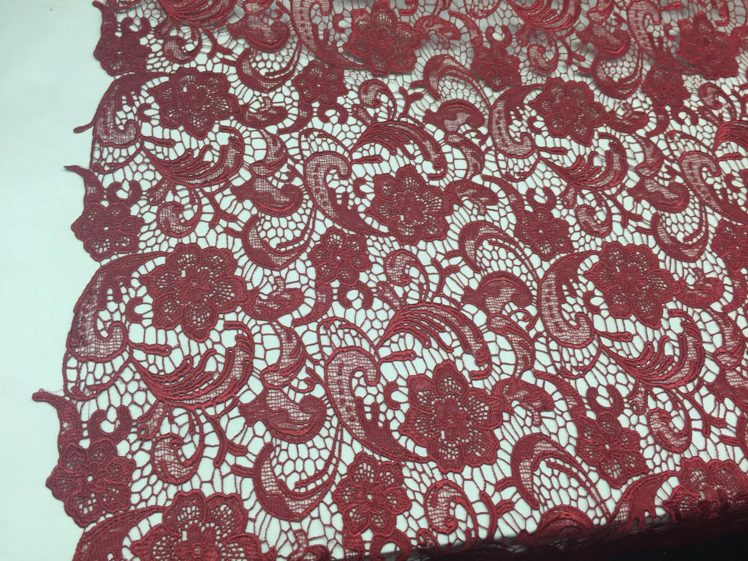 Fascinating Burgundy light weight guipure design-prom-nightgown-decorations-sold by the yard