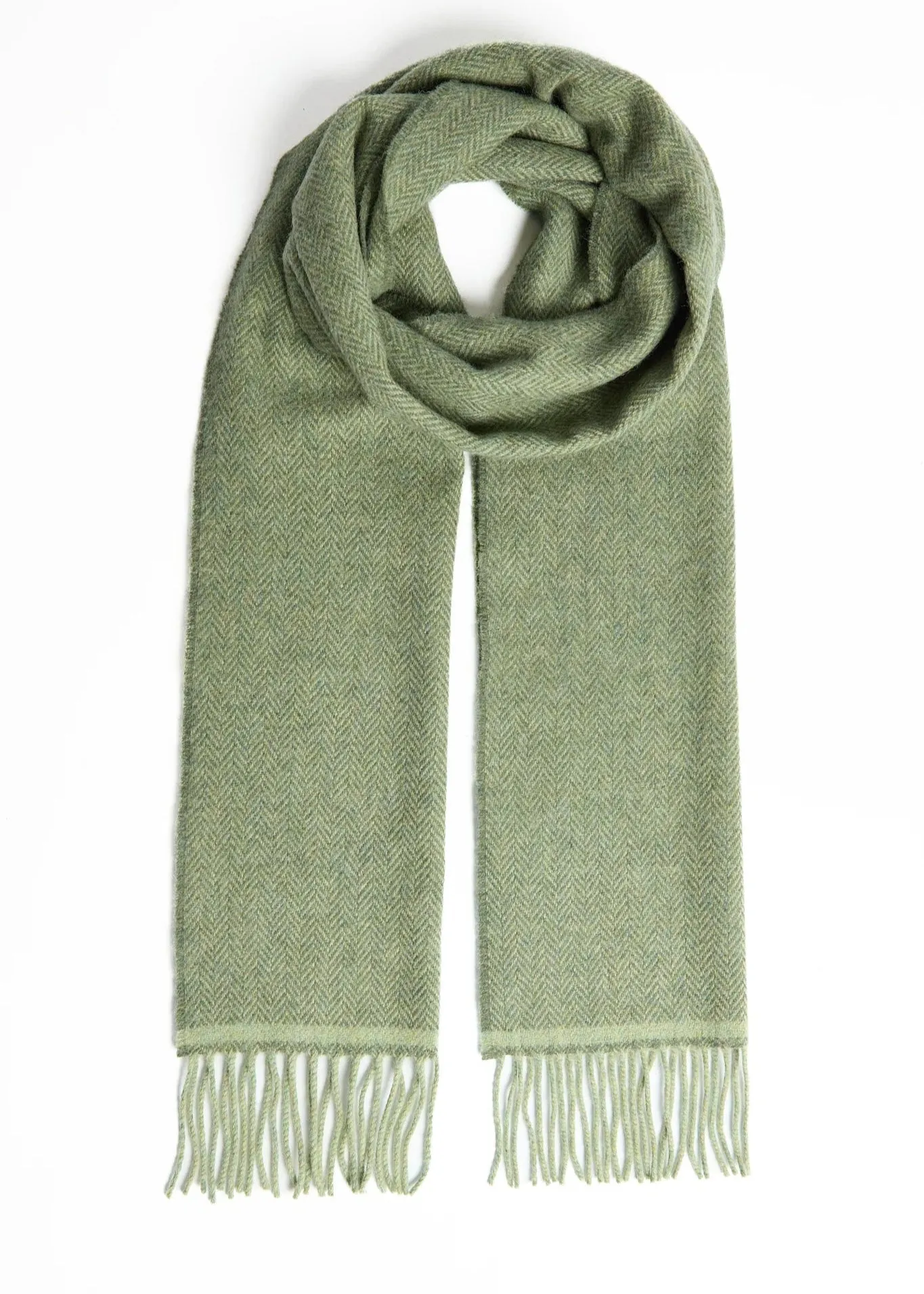 Foxford Lambswool Scarf | Green Herringbone