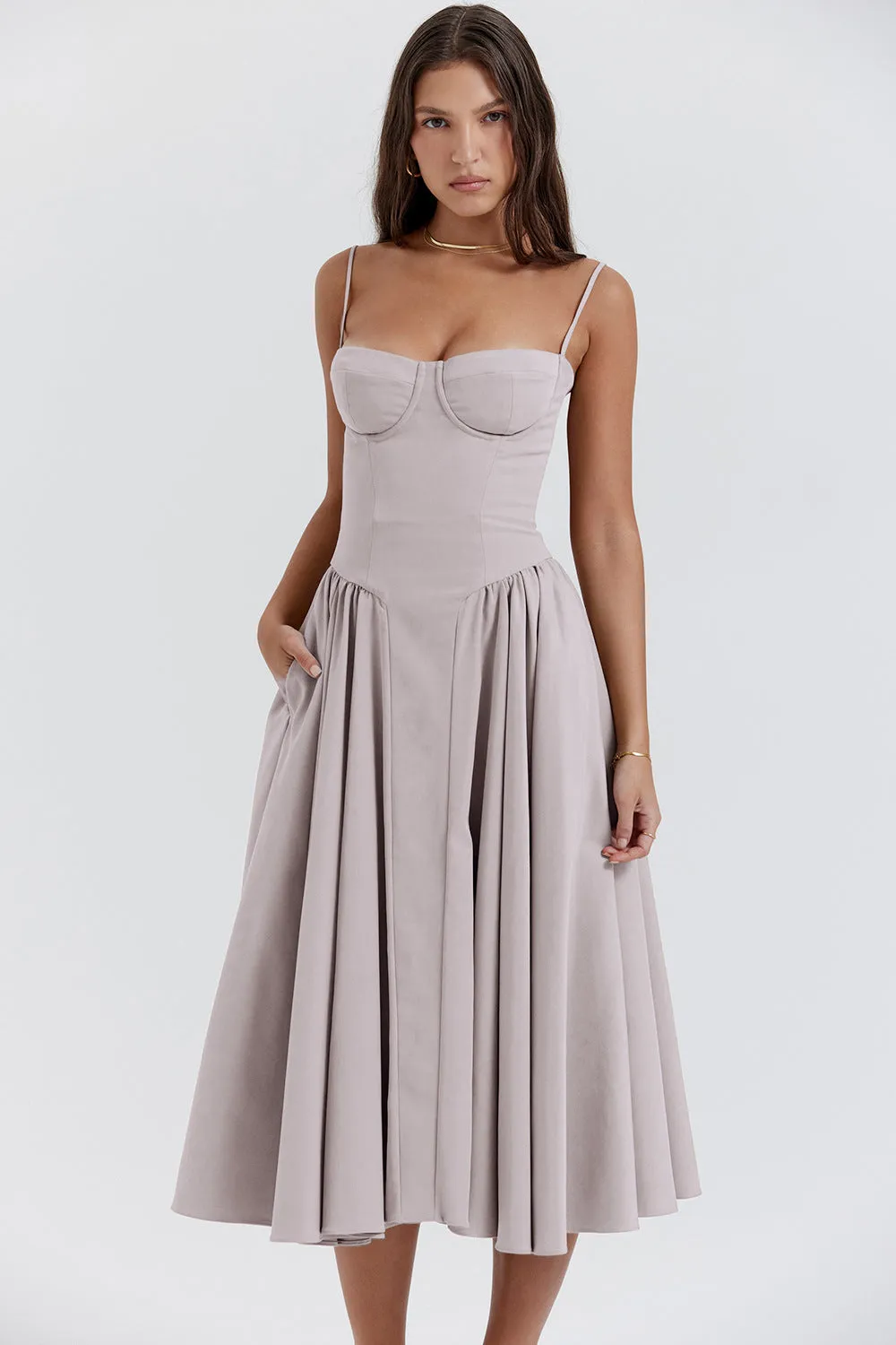 French Vintage Court-Style Suspenders Dress
