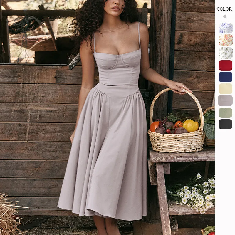French Vintage Court-Style Suspenders Dress
