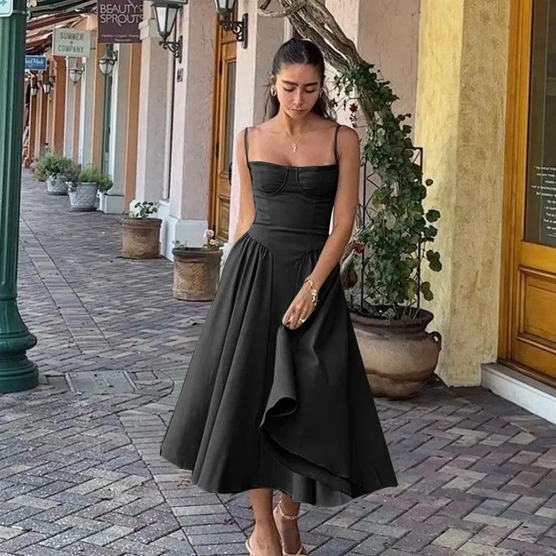 French Vintage Court-Style Suspenders Dress