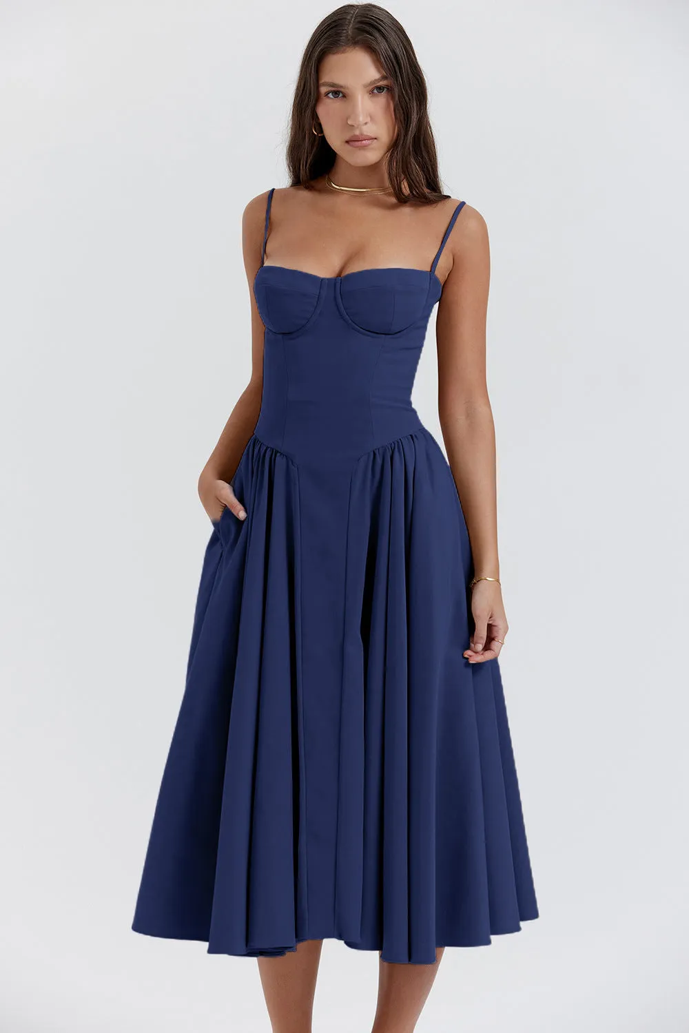 French Vintage Court-Style Suspenders Dress