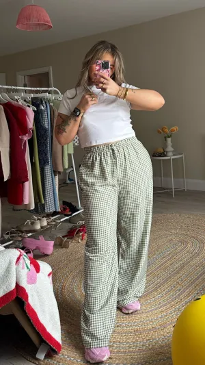 Gingham Pull On Trousers - Green