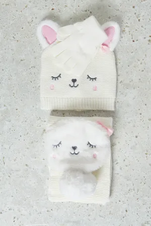 Girls White Knitted Icecap Set (3 Piece)