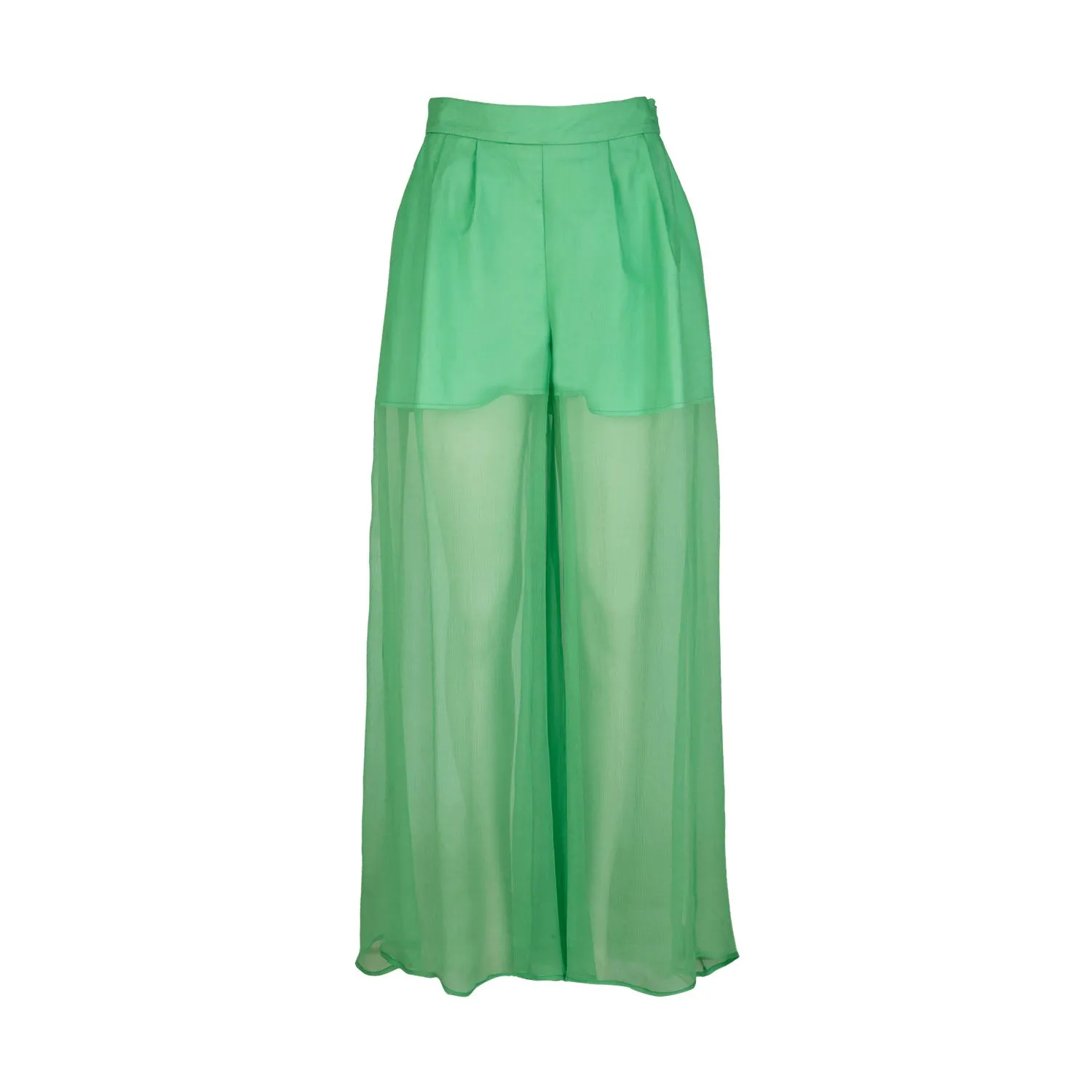 Green Silk Large Pleated Pants