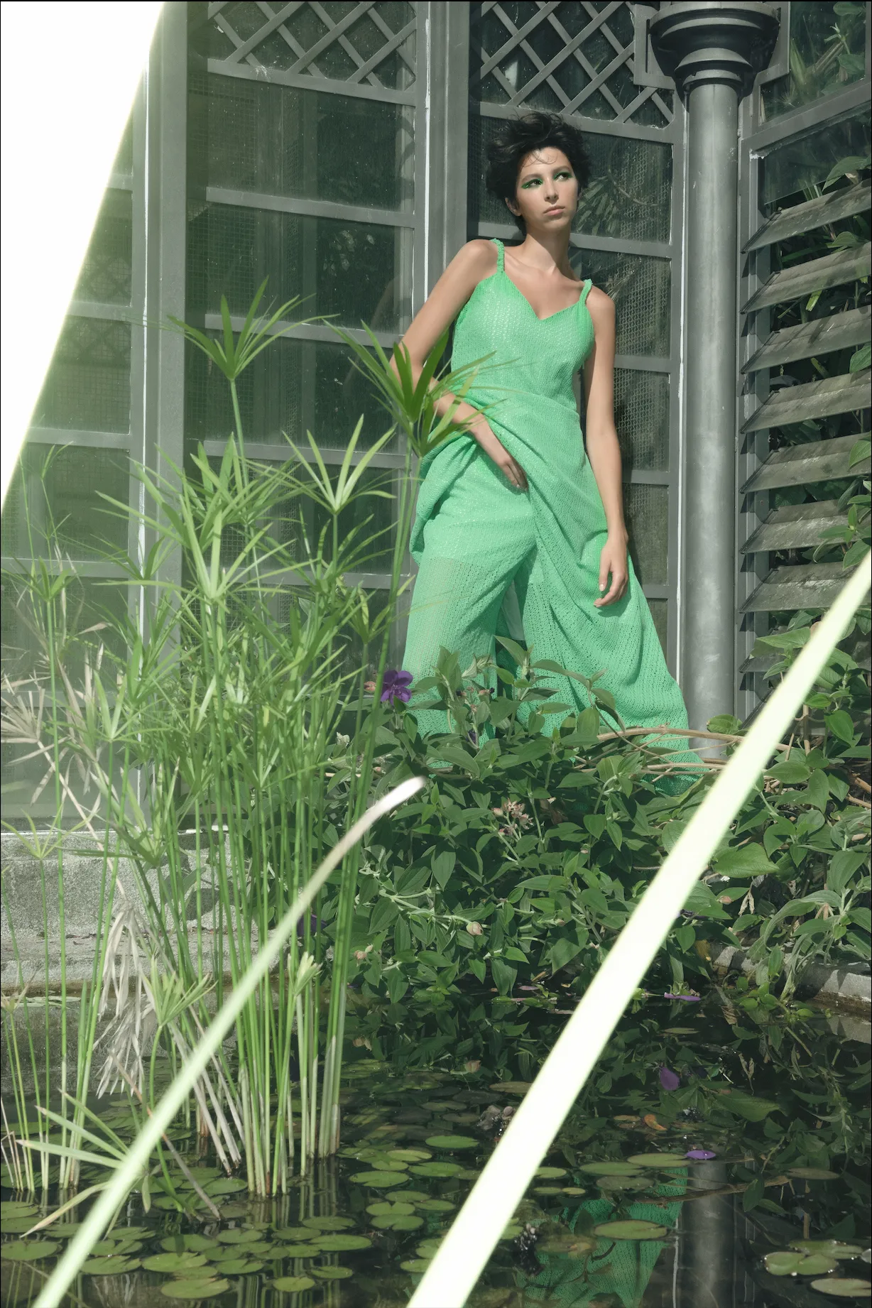 Green Silk Large Pleated Pants