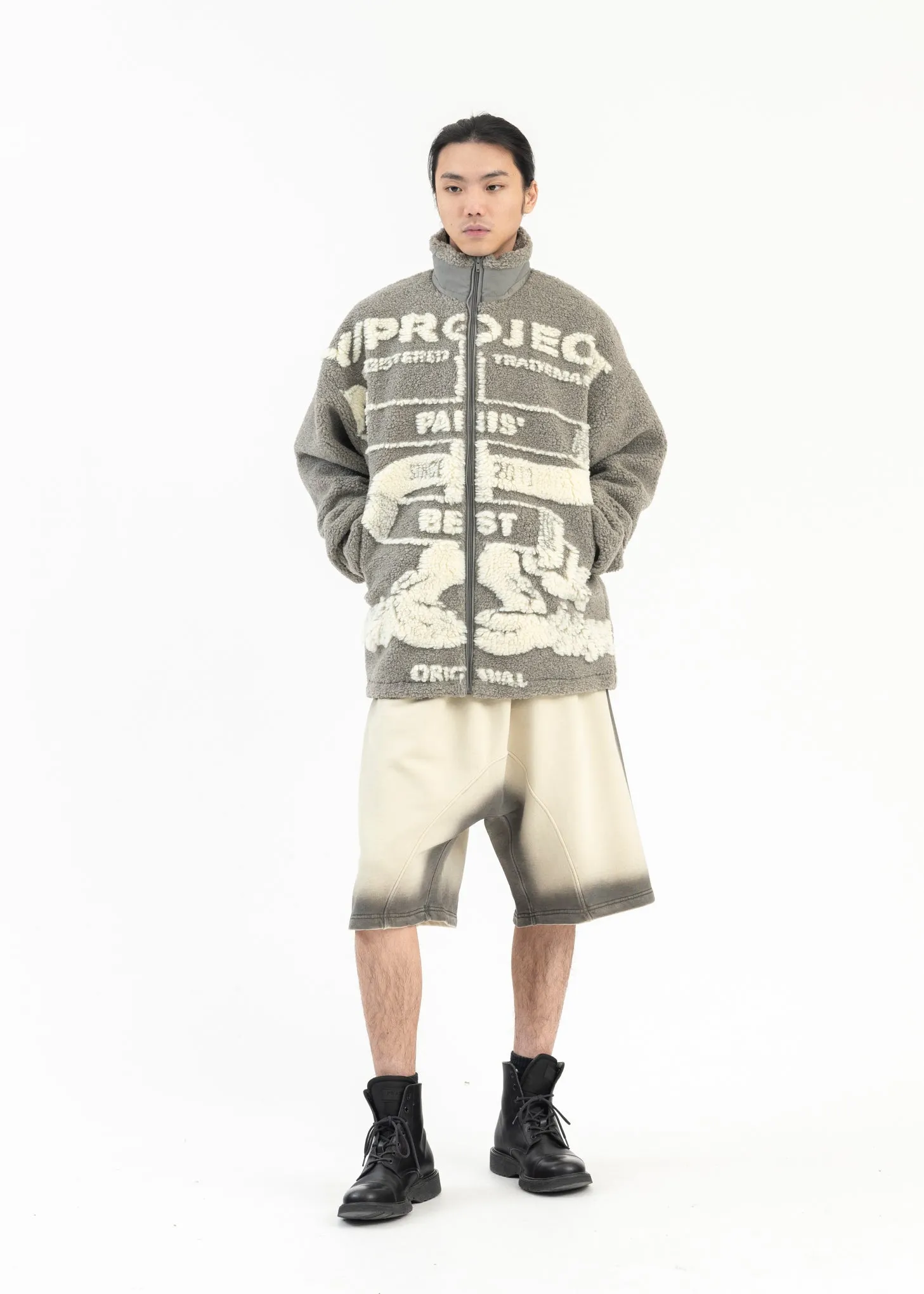 GREY/WHITE  PARIS' BEST JACQUARD FLEECE JACKET