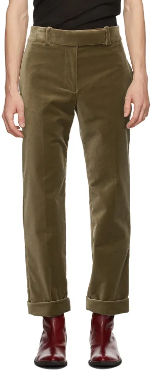 Haider Ackermann Khaki Velvet Classic Trousers