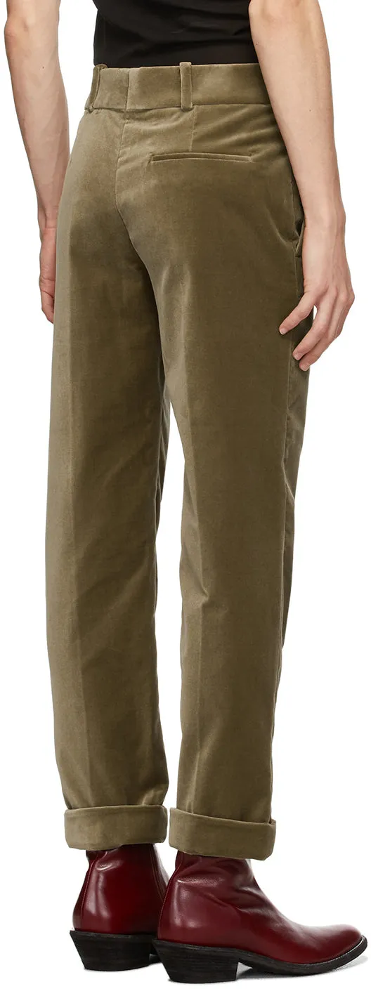 Haider Ackermann Khaki Velvet Classic Trousers