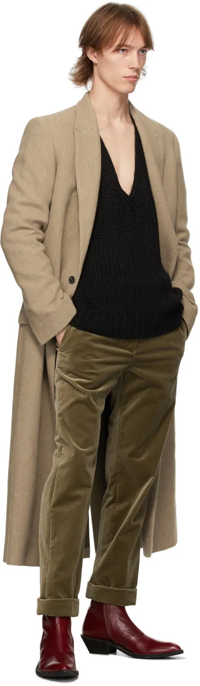 Haider Ackermann Khaki Velvet Classic Trousers