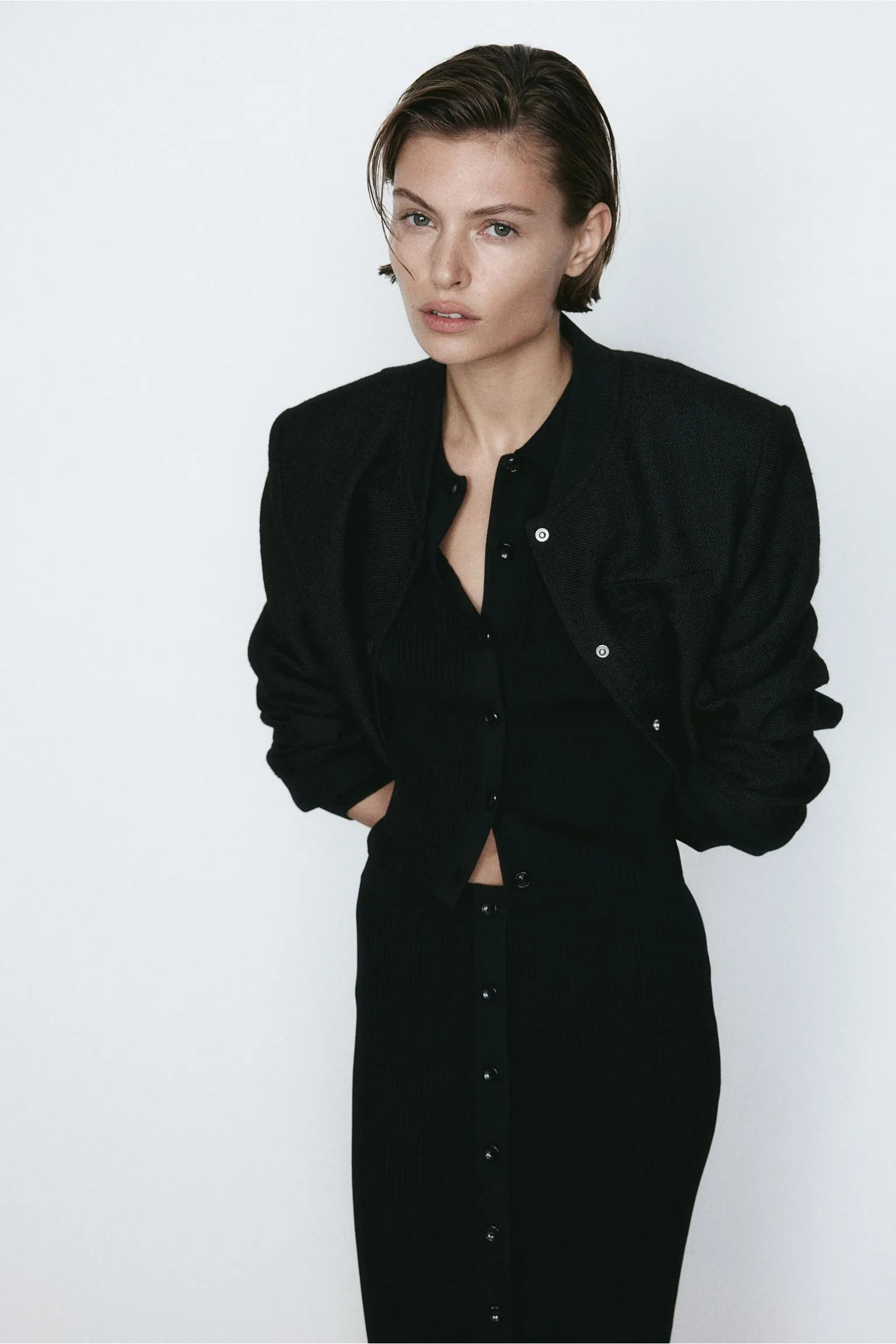 H&M Ribbed Collared Cardigan, black